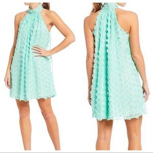 Badgley Mischka Nora 3D Mock Neck Trapeze Dress